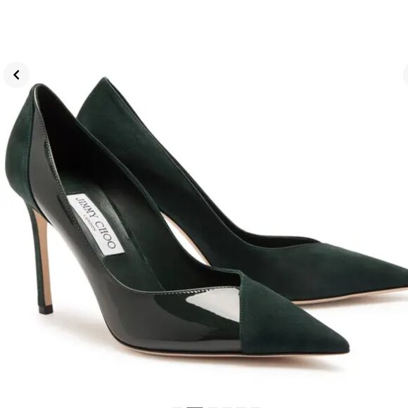 JIMMY CHOO CASS 95 DARK GREEN (suede/patent leather) SIZE 38 - Picture 8 of 10